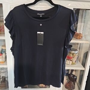 Adrianna Papell Midnight Blue Ruffle Blouse